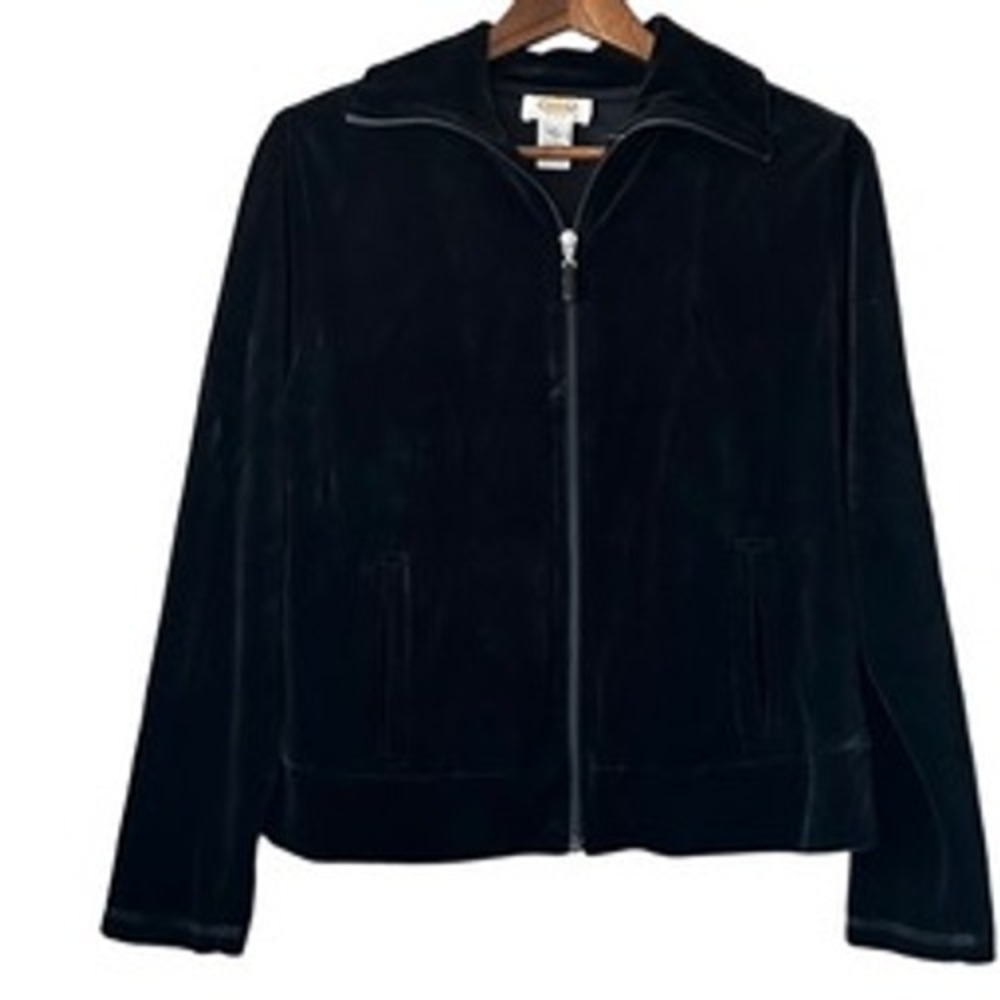 Talbots Pima Cotton Blend Velour Zip Up Jacket Women's Black Soft Everyday